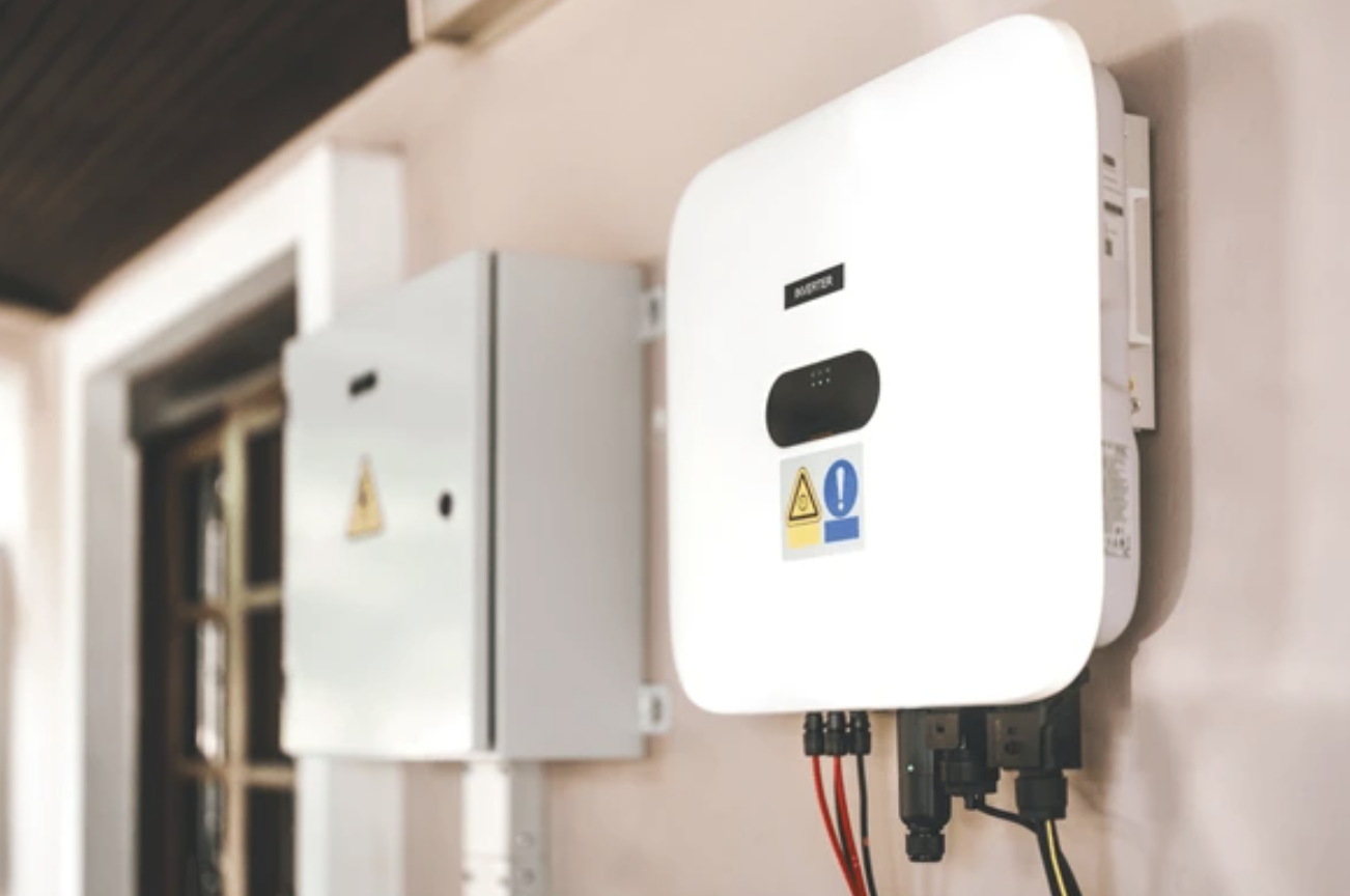 On grid solar inverter on a wall